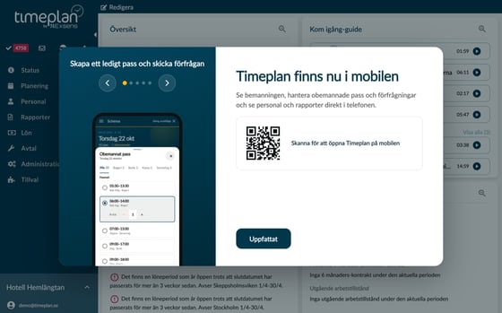 Rutan Timeplan finns nu i mobilen på datorn, med bilder och QR-kod
