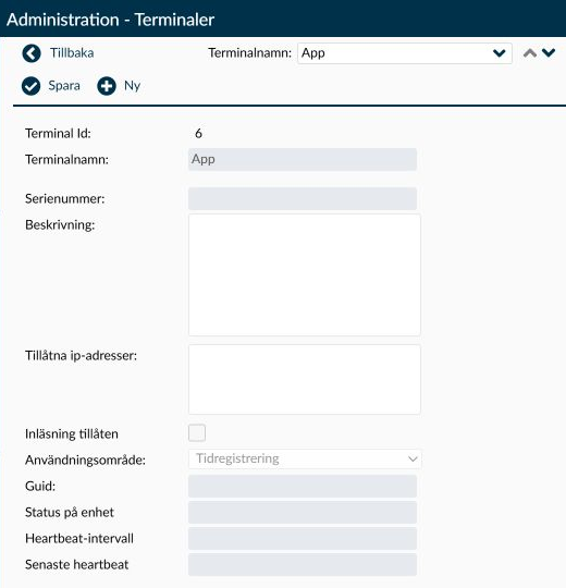 Detaljsidan Terminaler med den inbyggda App-terminalen.