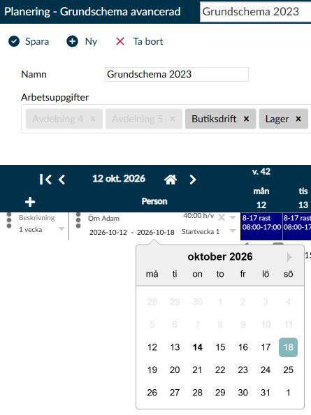 Dialogruta: Datumväljaren för bemanningsplatsens slutdatum, med den valda slutdagen och kalenderns tillgängliga dagar.